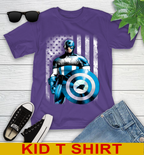 Carolina Panthers NFL Football Captain America Marvel Avengers American Flag Shirt Youth T-Shirt 3