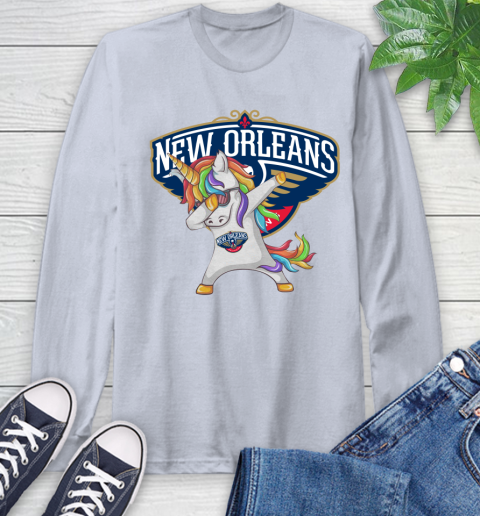 New Orleans Pelicans NBA Basketball Funny Unicorn Dabbing Sports Long Sleeve T-Shirt 6