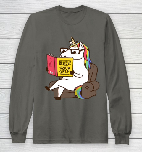 Unicorn Shirt Believe in Yourself Motivational Book Lover Long Sleeve T-Shirt 8