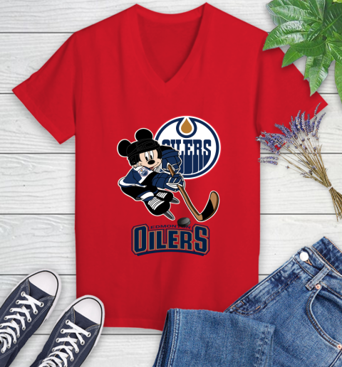 NHL Edmonton Oilers Mickey Mouse Disney Hockey T Shirt Women's V-Neck T-Shirt 12