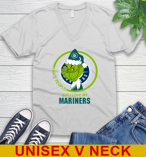 Seattle Mariners MLB Christmas Grinch I Hate People But I Love My Favorite Baseball Team V-Neck T-Shirt