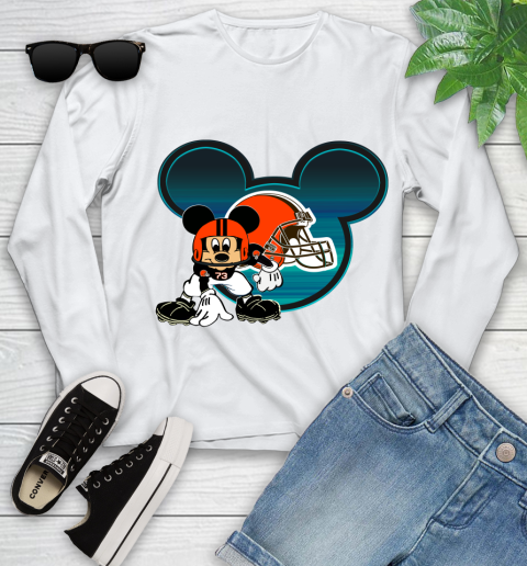 NFL Cleveland Browns Mickey Mouse Disney Football T Shirt Youth Long Sleeve