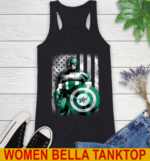 Dallas Stars NHL Hockey Captain America Marvel Avengers American Flag Shirt Racerback Tank