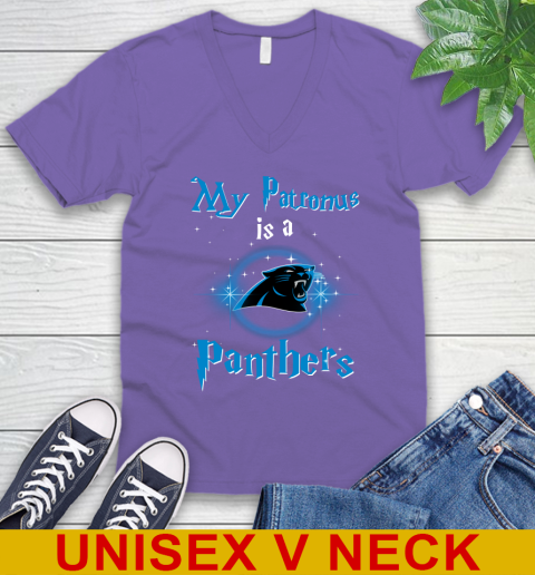 NFL Football Harry Potter My Patronus Is A Carolina Panthers V-Neck T-Shirt 8