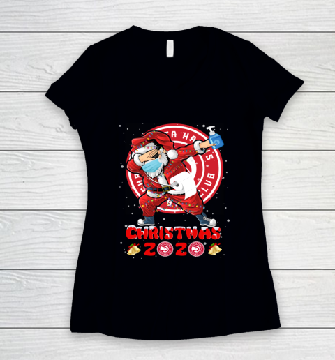 Atlanta Hawks Funny Santa Claus Dabbing Christmas 2020 NBA Women's V-Neck T-Shirt