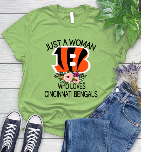 NFL Just A Woman Who Loves Cincinnati Bengals Football Sports Women's T-Shirt 7