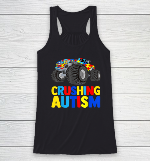 Monster Truck Crushing Autism  Autism Awareness Racerback Tank