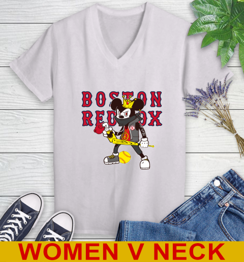 Boston Red Sox MLB Baseball Mickey Peace Sign Sports Women's V-Neck T-Shirt