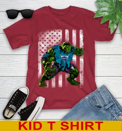 Charlotte Hornets Hulk Marvel Avengers NBA Basketball American Flag Youth T-Shirt 12