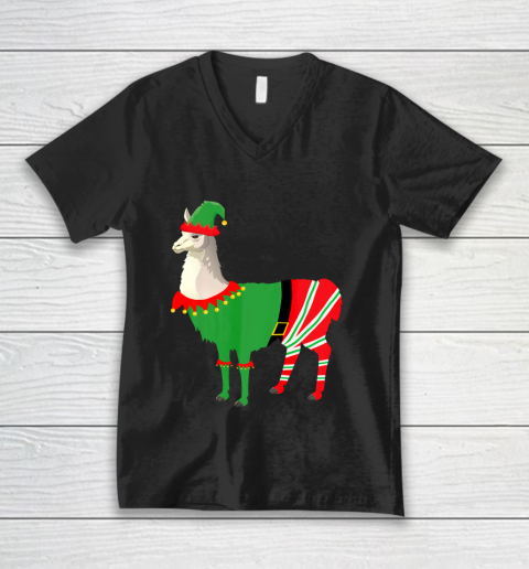 Llama in Elf costume Funny Llama Christmas Pajama V-Neck T-Shirt