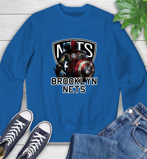 Brooklyn Nets NBA Basketball Captain America Thor Spider Man Hawkeye Avengers Sweatshirt 8