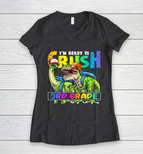 Next Level t shirts I m Ready To Crush 3Rd Grade T Rex Dino Holding Pencil Back To School Women's V-Neck T-Shirt 14