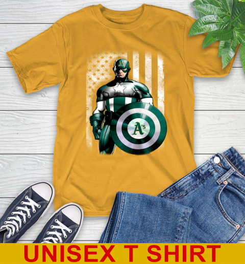 Oakland Athletics MLB Baseball Captain America Marvel Avengers American Flag Shirt T-Shirt - Image 3