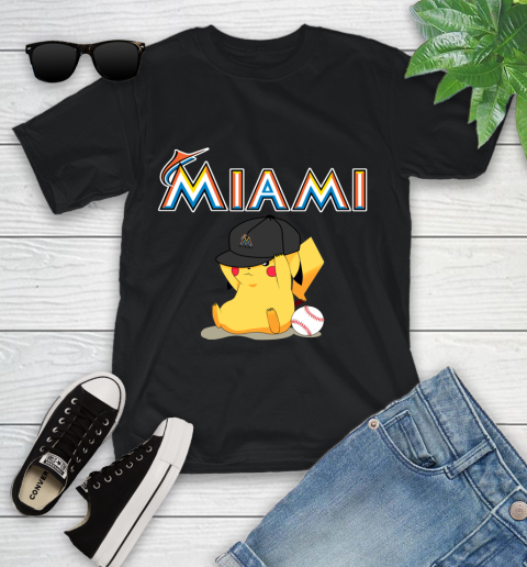 MLB Pikachu Baseball Sports Miami Marlins Youth T-Shirt 2