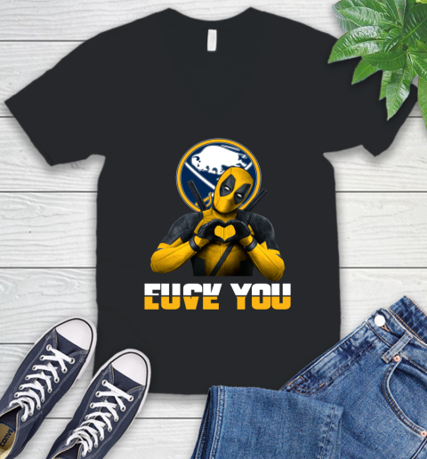 NHL Buffalo Sabres Deadpool Love You Fuck You Hockey Sports V-Neck T-Shirt