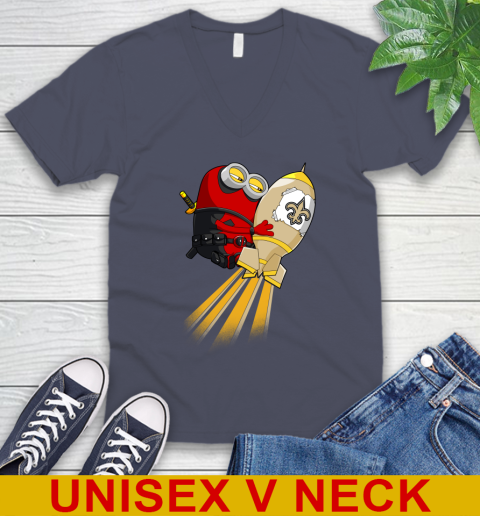 NFL Football New Orleans Saints Deadpool Minion Marvel Shirt V-Neck T-Shirt 7