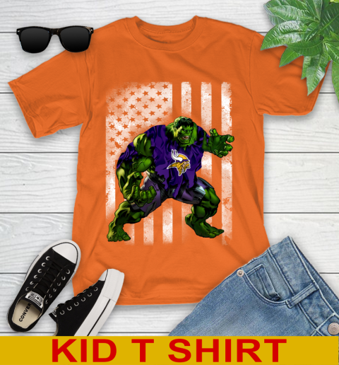 Minnesota Vikings Hulk Marvel Avengers NFL Football American Flag Youth T-Shirt 8