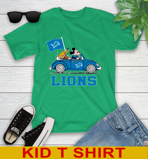 NFL Football Detroit Lions Pluto Mickey Driving Disney Shirt Youth T-Shirt 6