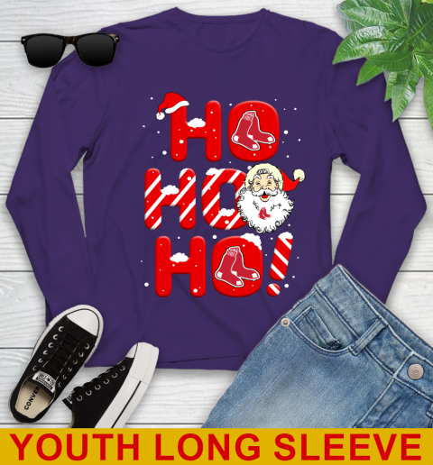 Boston Red Sox MLB Baseball Ho Ho Ho Santa Claus Merry Christmas Shirt Youth Long Sleeve 4