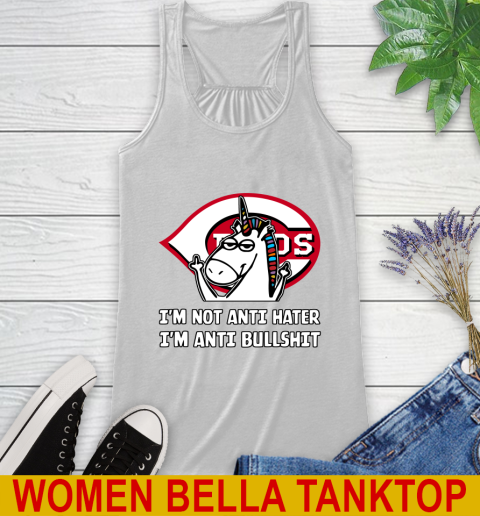 Cincinnati Reds MLB Baseball Unicorn I'm Not Anti Hater I'm Anti Bullshit Racerback Tank