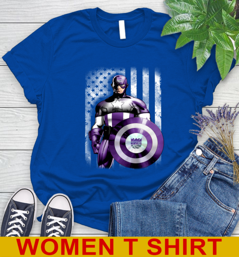 Sacramento Kings NBA Basketball Captain America Marvel Avengers American Flag Shirt Women's T-Shirt 10