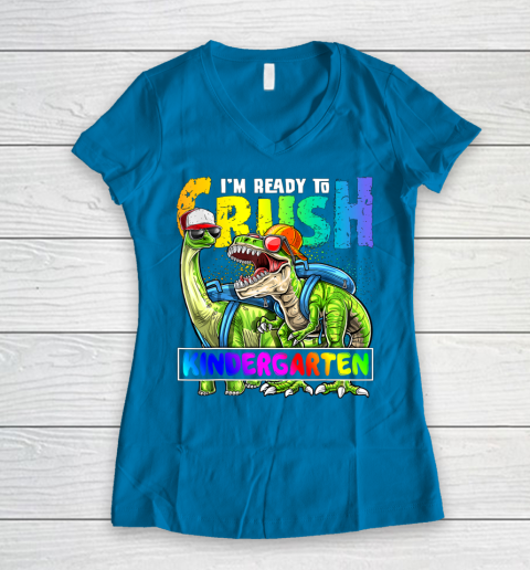Next Level t shirts I m Ready To Crush Kindergarten T Rex Dino Holding Pencil Back To School Women's V-Neck T-Shirt 5