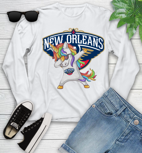 New Orleans Pelicans NBA Basketball Funny Unicorn Dabbing Sports Youth Long Sleeve