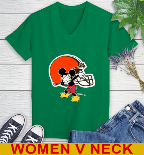 Cleveland Browns NFL Football Dabbing Mickey Disney Sports Women's V-Neck T-Shirt 6