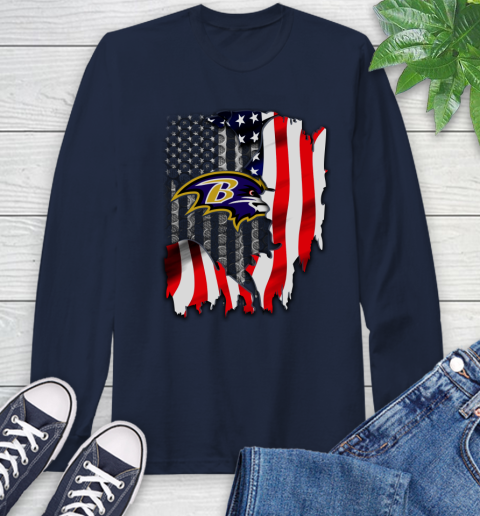 Baltimore Ravens NFL Football American Flag Long Sleeve T-Shirt 4 Baltimore Ravens NFL Football American Flag Long Sleeve T-Shirt - Image 4