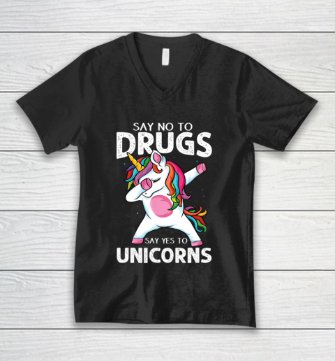 Say No To Drugs Say Yes To Unicorn Anti drug Red Ribbon Week V-Neck T-Shirt