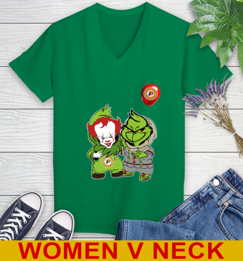 Indiana Pacers Baby Pennywise Grinch Christmas NBA Basketball Women's V-Neck T-Shirt 6