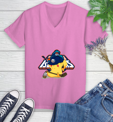 NHL Pikachu Hockey Sports New York Islanders Women's V-Neck T-Shirt 14