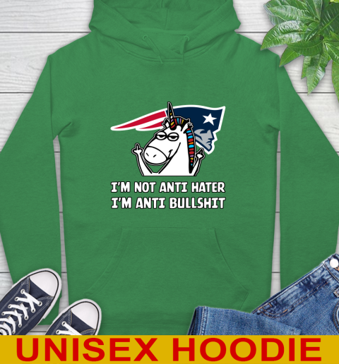 New England Patriots NFL Football Unicorn I'm Not Anti Hater I'm Anti Bullshit Hoodie 8