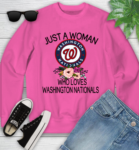 MLB Just A Woman Who Loves Washington Nationals Baseball Sports Youth Sweatshirt 3
