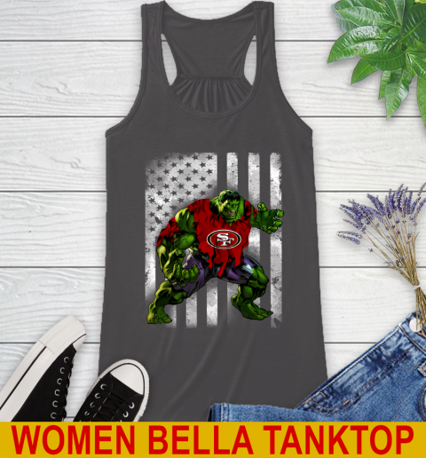 San Francisco 49ers Hulk Marvel Avengers NFL Football American Flag Racerback Tank 11 San Francisco 49ers Hulk Marvel Avengers NFL Football American Flag Racerback Tank - Image 11