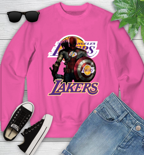 Los Angeles Lakers NBA Basketball Captain America Thor Spider Man Hawkeye Avengers Youth Sweatshirt 7
