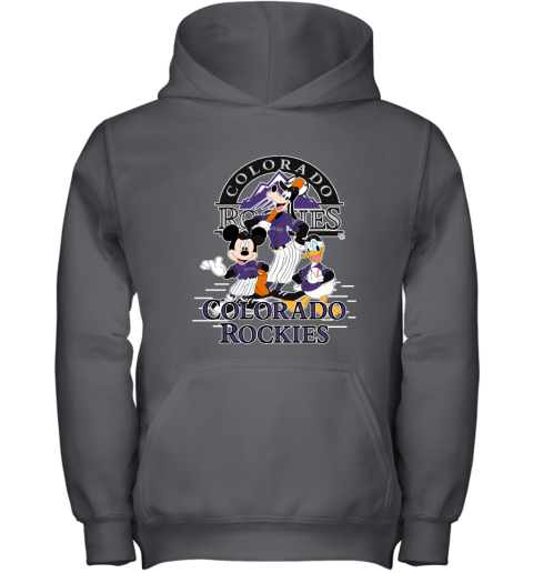 Colorado Rockies Mickey Donald And Goofy Baseball Youth Hoodie