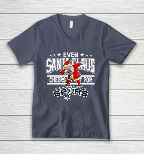 San Antonio Spurs Even Santa Claus Cheers For Christmas NBA V-Neck T-Shirt 7