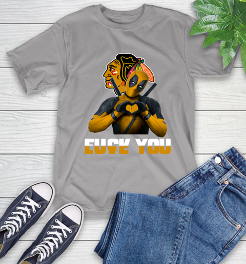 NHL Chicago Blackhawks Deadpool Love You Fuck You Hockey Sports T-Shirt 6