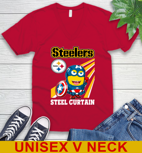 NFL Football Pittsburgh Steelers Captain America Marvel Avengers Minion Shirt V-Neck T-Shirt 6