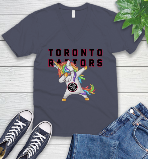 Toronto Raptors NBA Basketball Funny Unicorn Dabbing Sports V-Neck T-Shirt 9