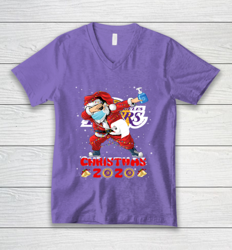 Los Angeles Lakers Funny Santa Claus Dabbing Christmas 2020 NBA V-Neck T-Shirt 8