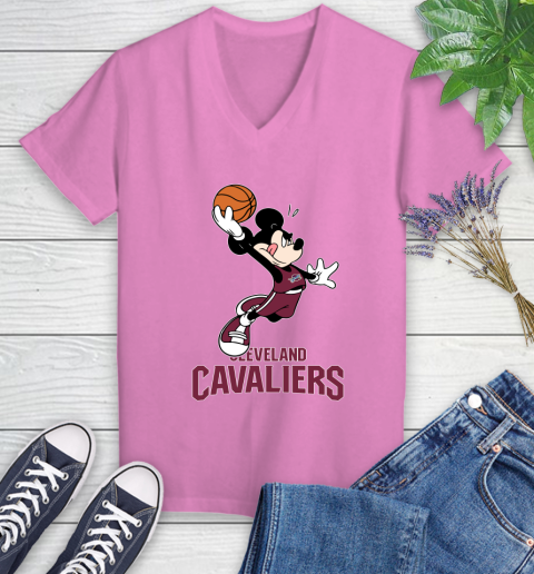 NBA Basketball Cleveland Cavaliers Cheerful Mickey Mouse Shirt Women's V-Neck T-Shirt 12