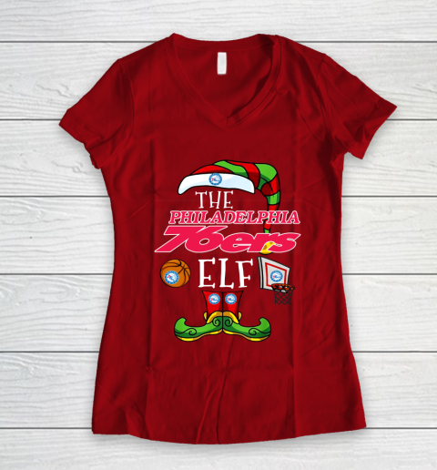 Philadelphia 76ers Christmas ELF Funny NBA Women's V-Neck T-Shirt 8