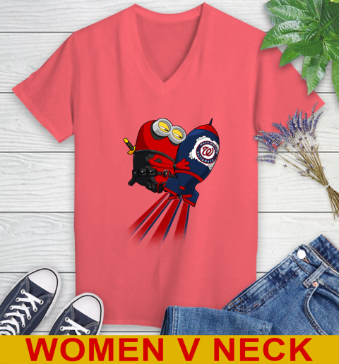 MLB Baseball Washington Nationals Deadpool Minion Marvel Shirt Women's V-Neck T-Shirt 6