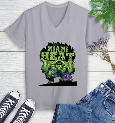 Miami Heat NBA Basketball Incredible Hulk Marvel Avengers Sports Women's V-Neck T-Shirt 4