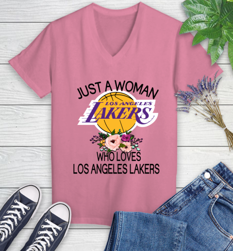 NBA Just A Woman Who Loves Los Angeles Lakers Basketball Sports Women's V-Neck T-Shirt 8