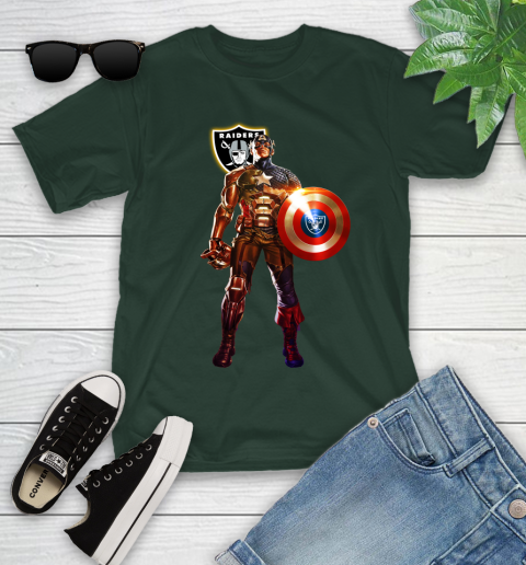 NFL Captain America Marvel Avengers Endgame Football Sports Oakland Raiders Youth T-Shirt 5
