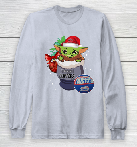 LA Clippers Christmas Baby Yoda Star Wars Funny Happy NBA Long Sleeve T-Shirt 6
