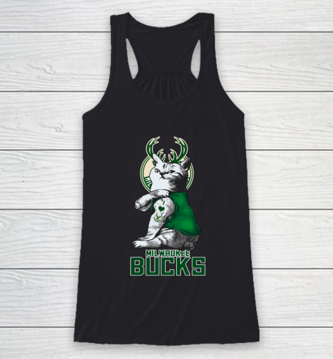 NBA Basketball My Cat Loves Milwaukee Bucks Racerback Tank